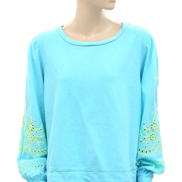 Lilly Pulitzer Alla Terry Sweatshirt Top Eyelet Embroidered Oversized XS 266822 - Picture 11 of 15